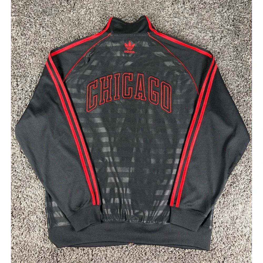 Adidas Originals Chicago Bulls Groove Track Jacket Mens S Black Red Full Zip NBA